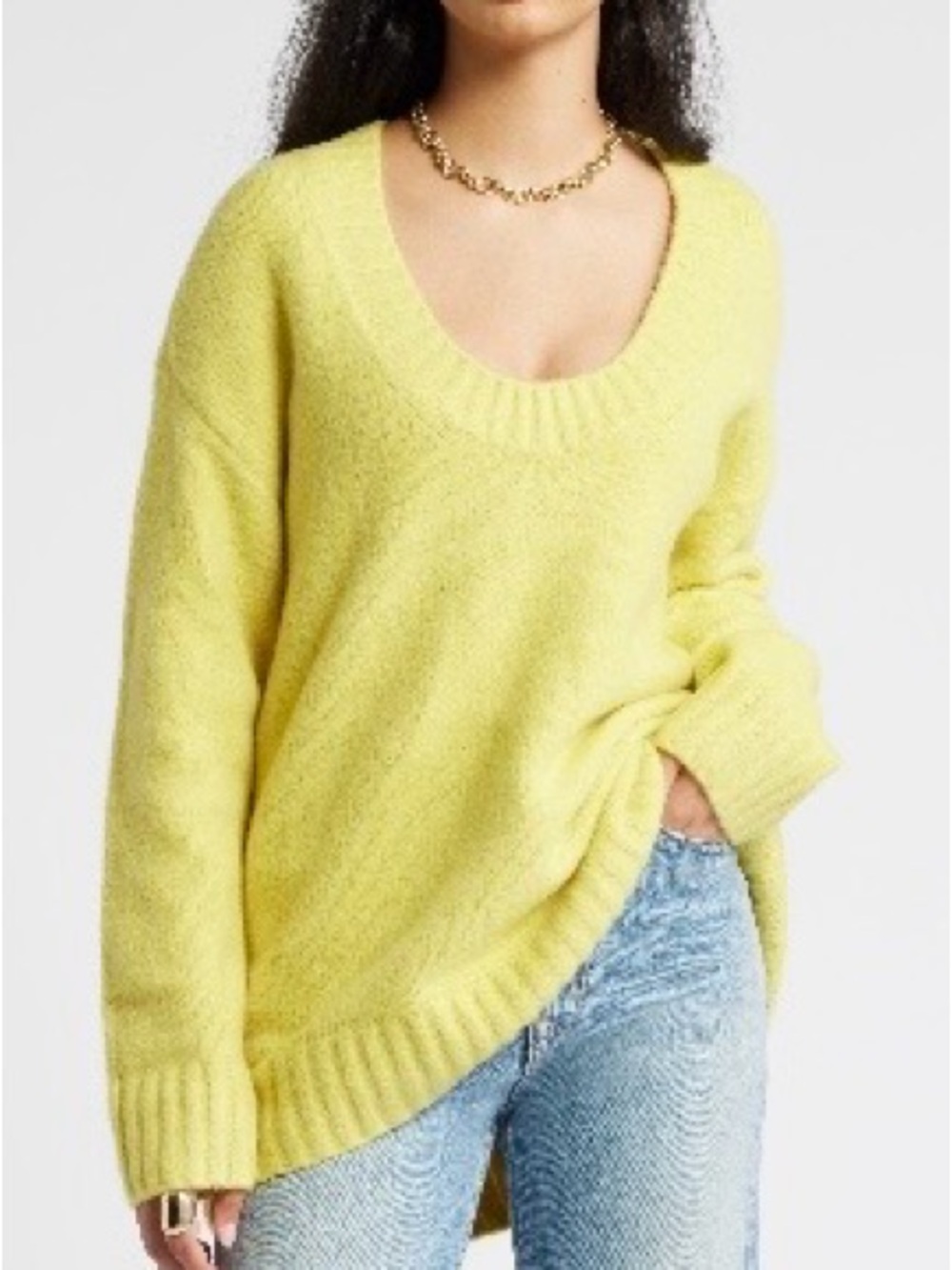Open Edit Chartreuse Lime Yellow Oversized Chunky Knit Sweater M